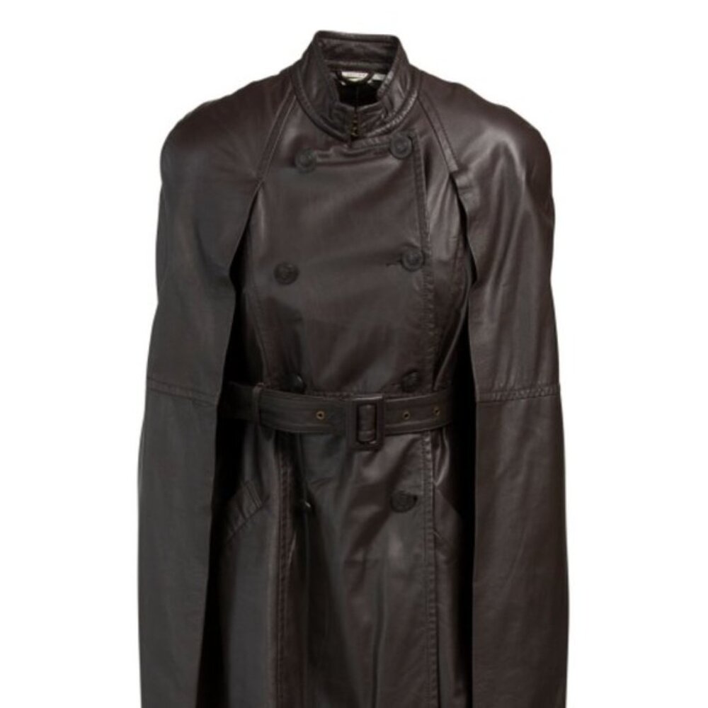 new LEON MAX spectatular Genuine Leather $1198 RETAIL Cape JACKET Brown S28/80 - Picture 15 of 16